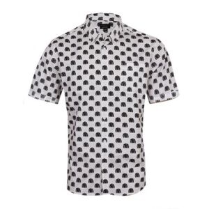 (A9) NWOT 7Diamonds White Black Short Sleeve Print Slim Fit Shirt Large L